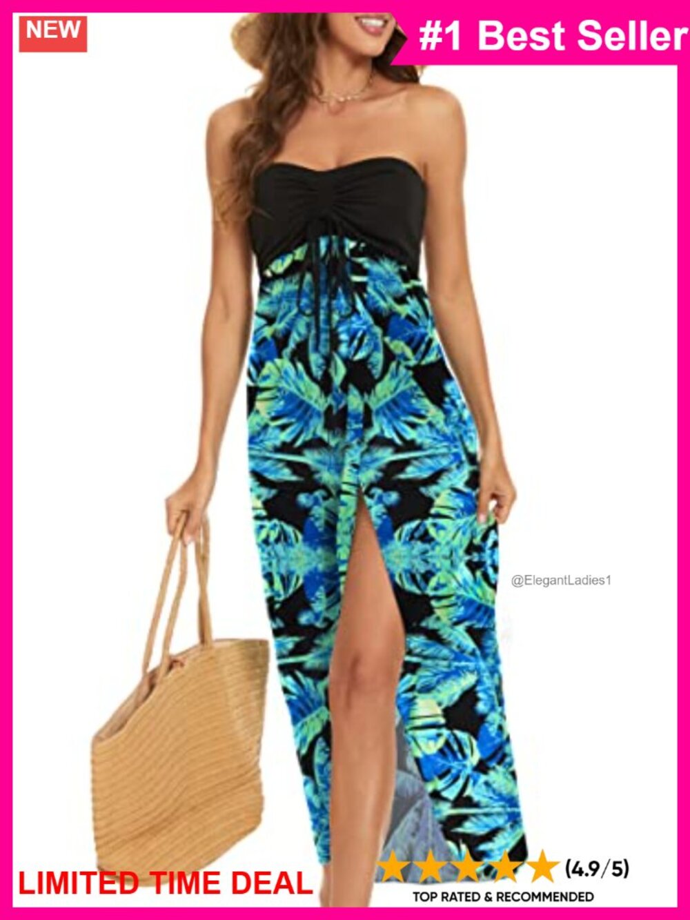 Strapless Maxi Sundress Backless High Waist Beach Cover-Up